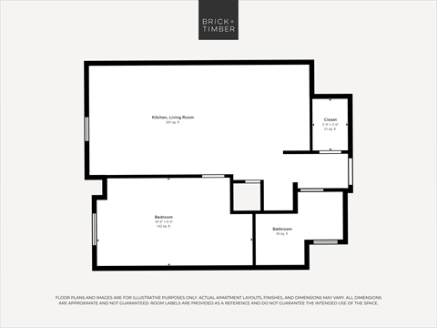 Floor plan for 1 bed, 1 bath, 585 sqft